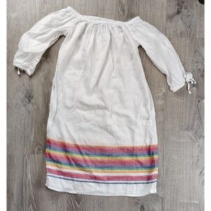J. Crew Off-The-Shoulder Mini Dress Women's Size XXS White Rainbow Striped Linen